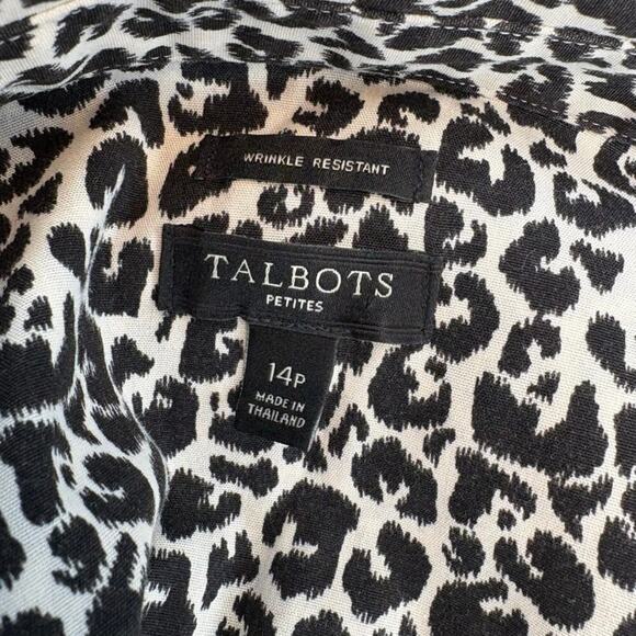 Talbots Petite Leopard Wrinkle Resistant Button Up Careerwear Top Womens Sz 14P - Picture 3 of 4